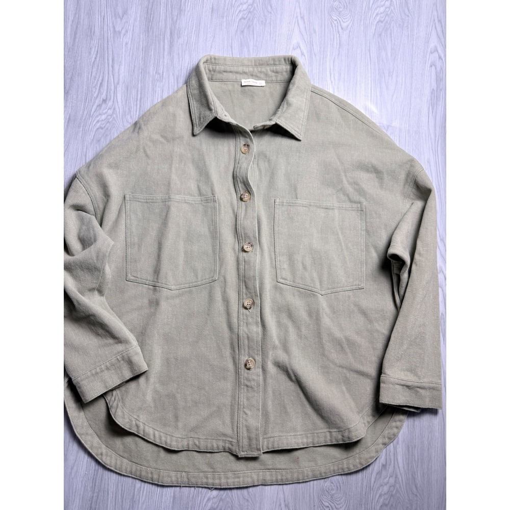 Miss Love Womens Sage Green Cotton Twill Oversized Button Down Shacket Large
